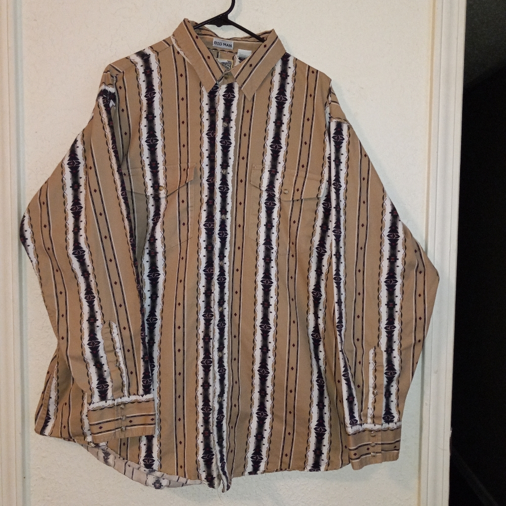 Western Wear Big MAN Long Sleeve Pearl Snap Button Down Shirt